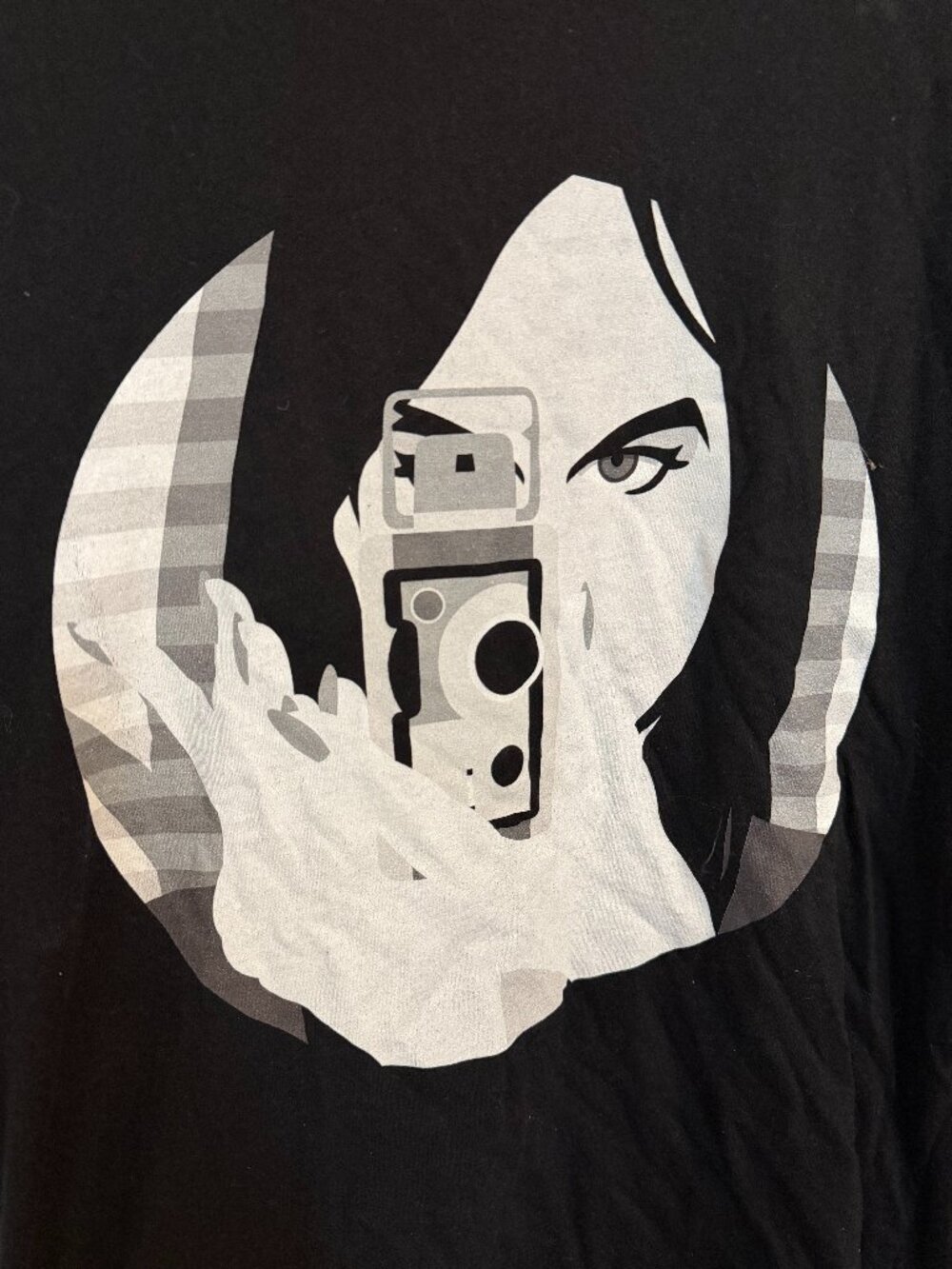 Black Oversized Graphic T-Shirt Camera Size S